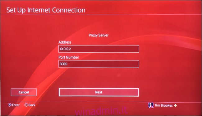 Configura PS4 per l'uso con il server proxy