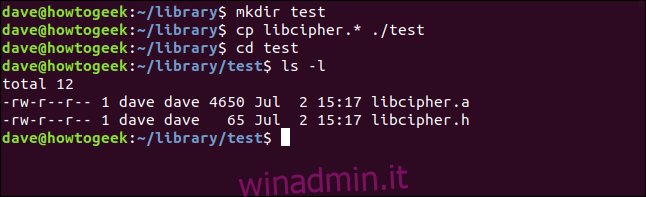 cp libcipher. * ./test in una finestra di terminale