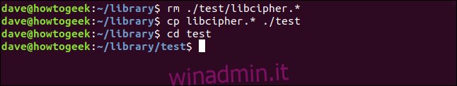 rm ./test/libcipher.* in una finestra di terminale