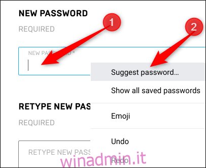 Fare clic con il pulsante destro del mouse nel campo della password, quindi fare clic su 