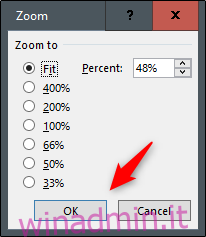 Seleziona la percentuale di zoom dalla finestra di dialogo