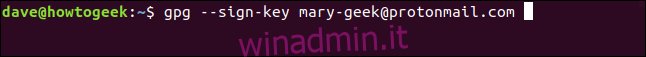gpg --sign-key mary-geek@protonmail.com in una finestra di terminale