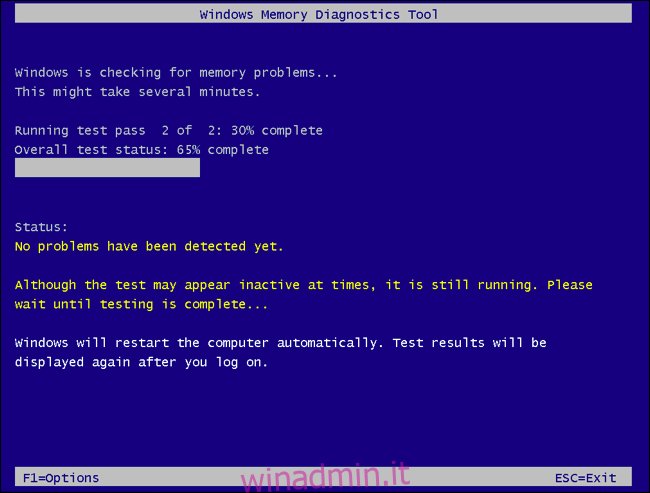 Strumento di diagnostica della memoria di Windows che esegue la scansione della RAM