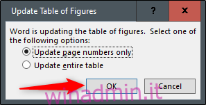 Aggiorna l'intera tabella o solo le opzioni dei numeri di pagina