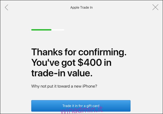 La schermata del valore della permuta di Apple.