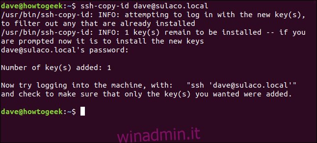 trasferire le chiavi SSH al computer locale in una finestra di terminale