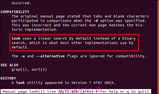 Ubuntu guarda la pagina man in una finestra di terminale.