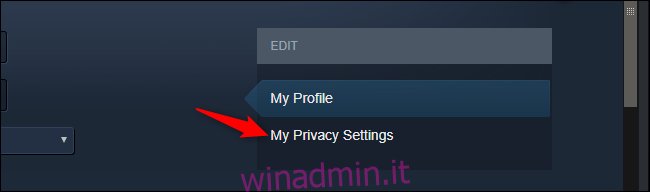 Apertura delle impostazioni sulla privacy del profilo in Steam