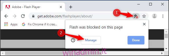 Fai clic sull'icona del plug-in bloccato nella omnibox di Chrome e fai clic su 