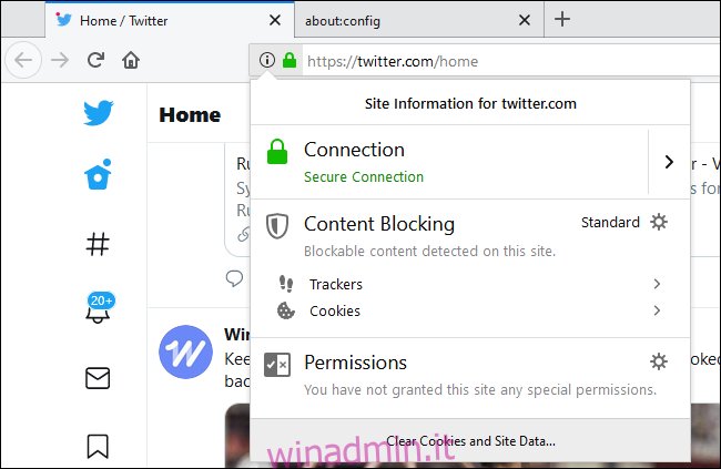 Eliminare i cookie di Twitter in Firefox