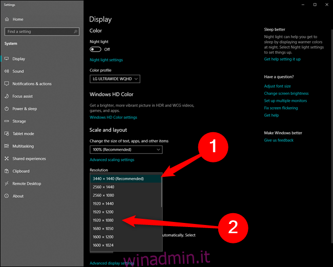 Microsoft Windows 10 Modifica risoluzione