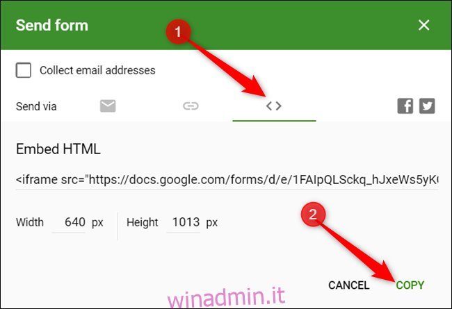 Fai clic sulle parentesi angolari (<>), quindi su “Copia”. ‘Width = “650 ″ height =” 445 ″ onload = “pagespeed.lazyLoadImages.loadIfVisibleAndMaybeBeacon (this);”  onerror = “this.onerror = null; pagespeed.lazyLoadImages.loadIfVisibleAndMaybeBeacon (this);”> </p>
<p> Se devi modificare le dimensioni del modulo e come appare sul tuo sito web, modifica la larghezza e l’altezza sotto il codice HTML prima di fare clic su “Copia”. </p>
<p> <img loading =