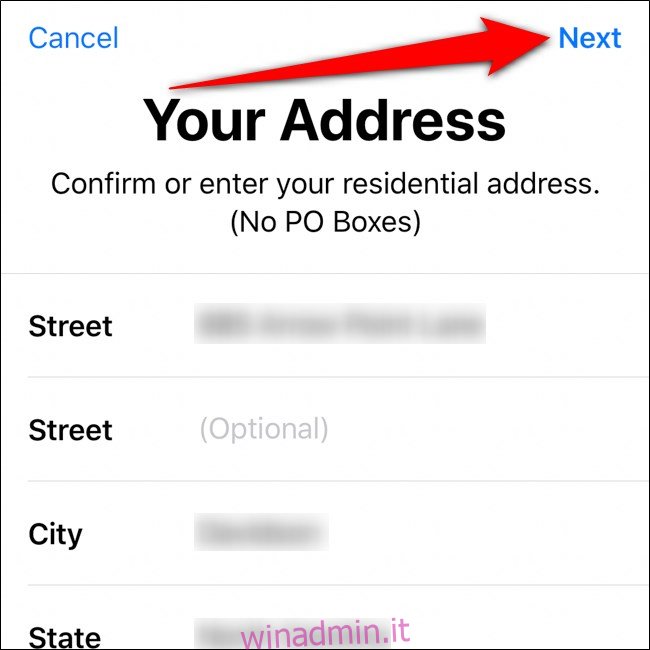 iPhone Wallet Conferma il tuo indirizzo