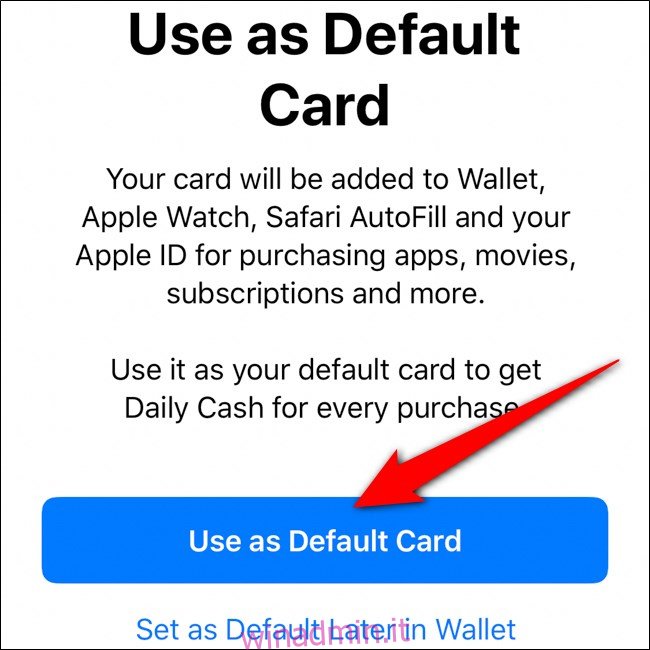 iPhone Wallet Usa Apple Card come predefinita