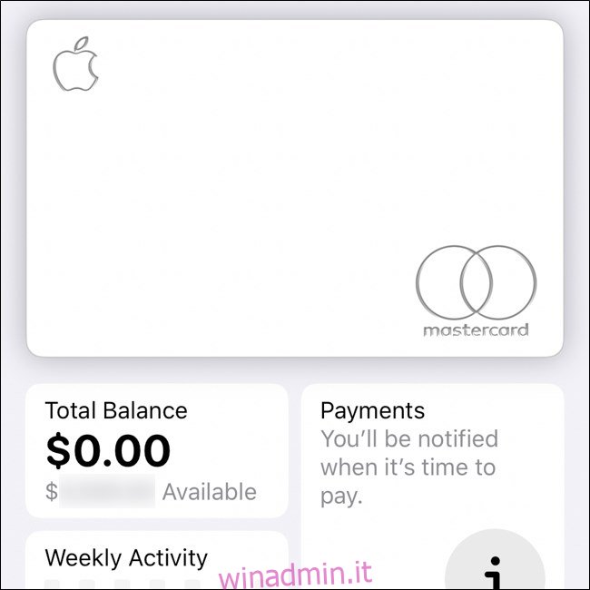 Interfaccia Apple Wallet per iPhone nell'app Wallet
