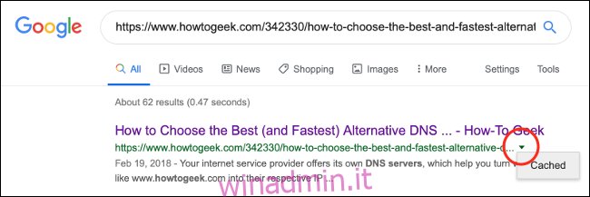 Fare clic sulla freccia rivolta verso il basso accanto all'indirizzo Web nei risultati di ricerca di Google, quindi fare clic su 