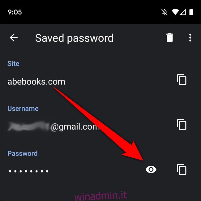 Dettagli della password di Android Chrome