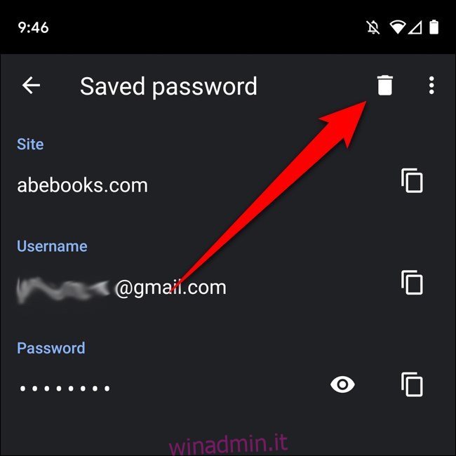 Android Chrome Elimina password