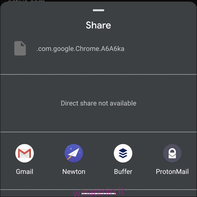 Foglio di condivisione delle password di esportazione di Android Chrome