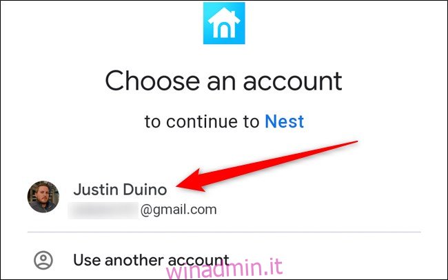 App Nest Seleziona il tuo account Google