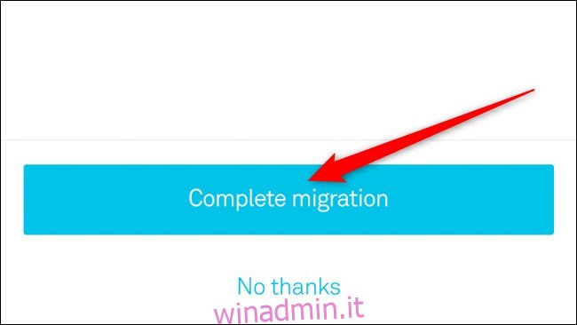 App Nest Seleziona Migrazione completa