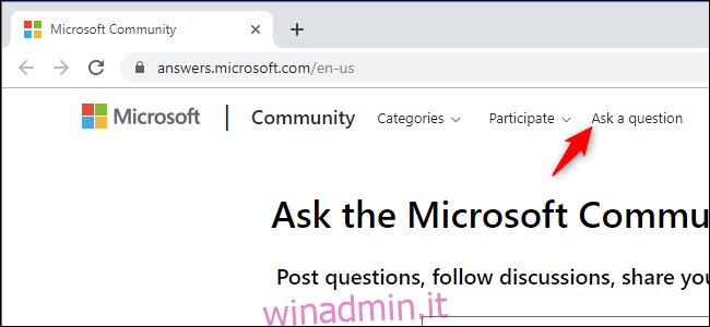 Porre una domanda sui forum della community Microsoft