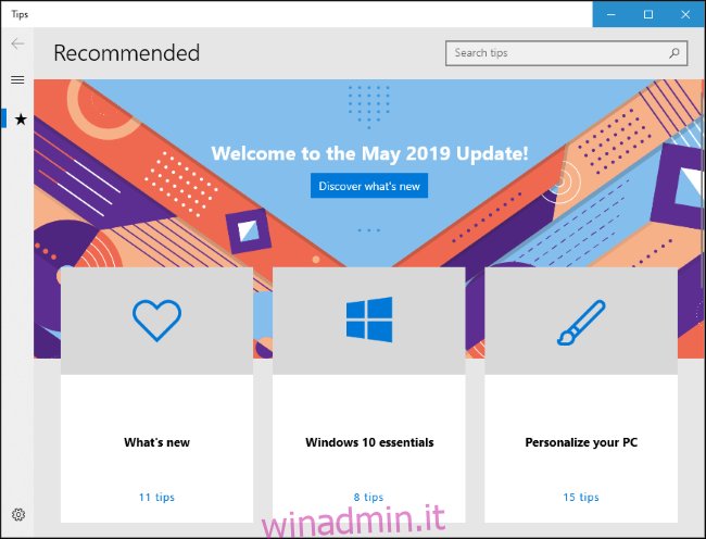 App Suggerimenti di Windows 10