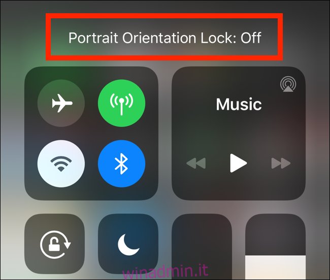 Il messaggio di blocco dell'orientamento verticale mostrato su iPhone