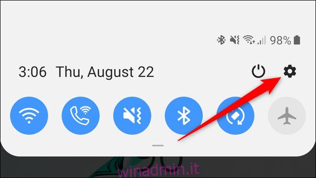 Icona delle impostazioni dell'ombra di notifica del Samsung Galaxy Note 10 Plus