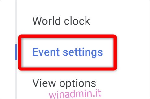 Google Calendar Seleziona Impostazioni evento