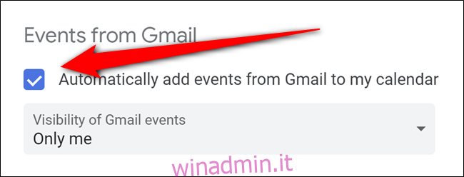 Google Calendar Disattiva gli eventi automatici di Gmail