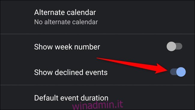 Google Calendar Mobile Disattiva Mostra eventi rifiutati