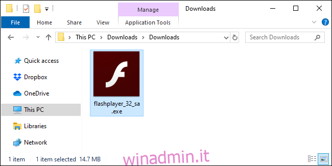 Esecuzione del file EXE Flash Player autonomo