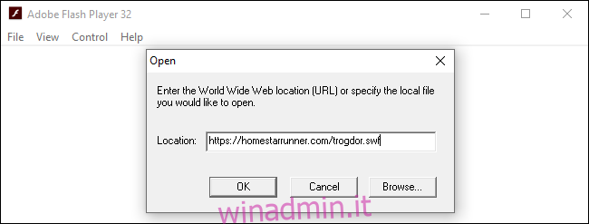 Apertura di un file Flash dal Web in Adobe Flash Player autonomo
