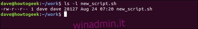 ls -l new_script.sh in una finestra di terminale