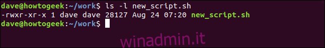 ls -l new_script.sh in una finestra di terminale