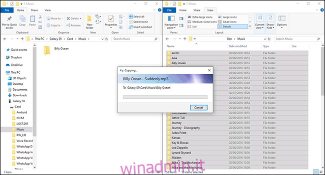 Trasferimento di file da Windows a dispositivo Android in Esplora file