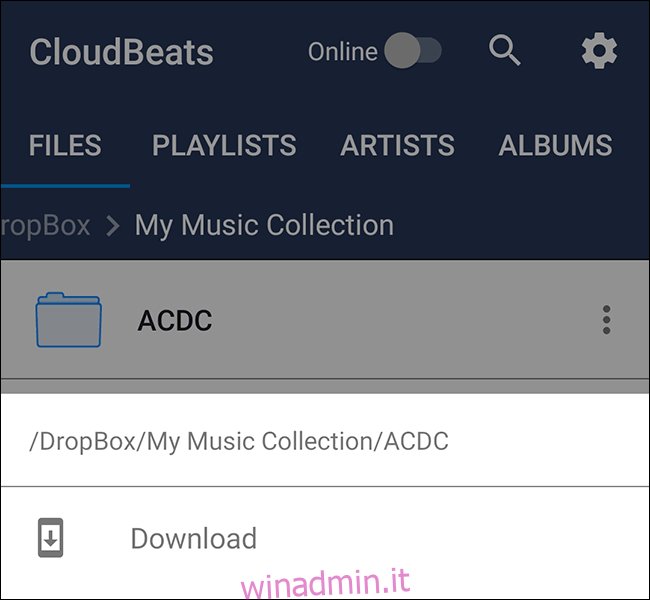 Opzione di download della cartella Dropbox di Clloudbeats