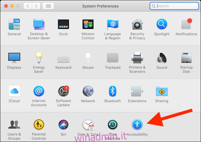 Fare clic sul pulsante Accessibilità da Preferenze di Sistema in macOS