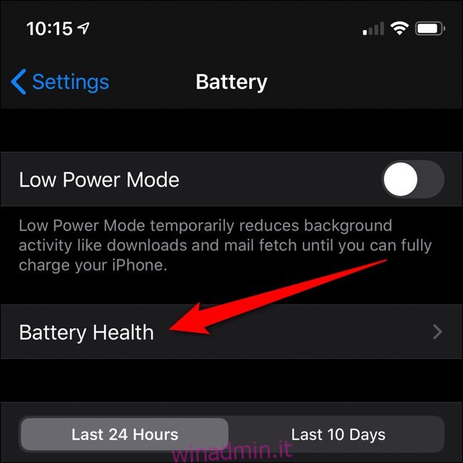 Apple iPhone Fare clic su Stato batteria