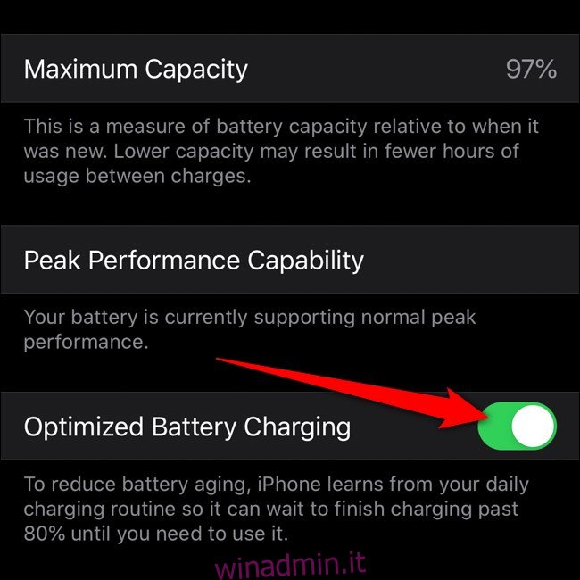 Ricarica della batteria ottimizzata per Apple iPhone Toggle