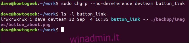 sudo chgrp --no-dereference devteam button_link in una finestra di terminale