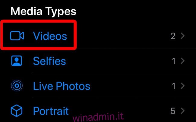 Apple iPhone Fai clic su Video o Album recenti