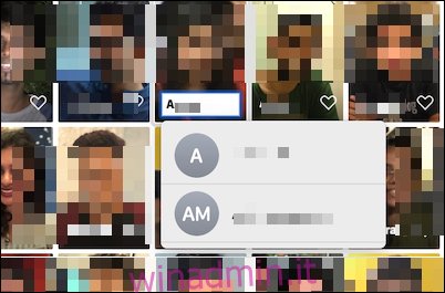 Scorciatoia rapida per aggiungere un nome a un volto nell'app Foto sul Mac