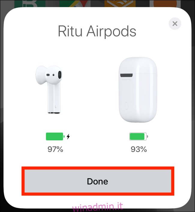 Tocca il pulsante Fine dal popup per connettere il secondo AirPods