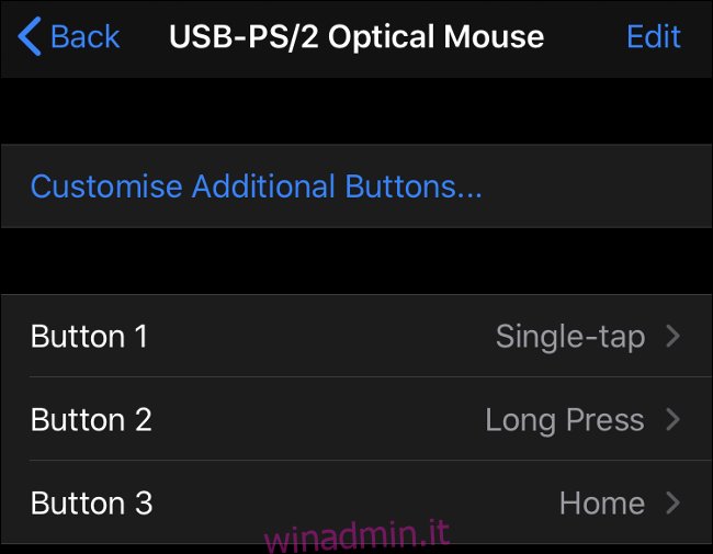 Configurazione dei pulsanti del mouse in iOS 13 (iPadOS 13)