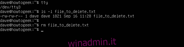 File eliminato senza messaggi di errore in una finestra di terminale