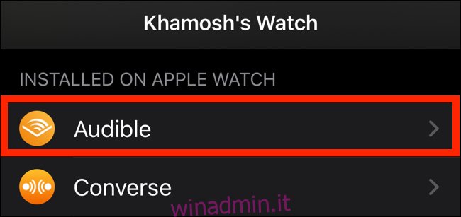 Tocca un'app di Apple Watch dall'elenco