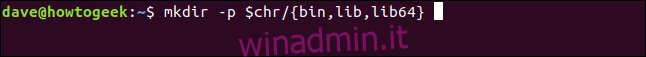 mkdir -p $ chr / {bin, lib, lib64} in una finestra di terminale