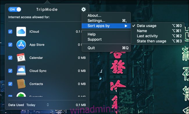 Le opzioni delle impostazioni di TripMode su un Mac.
